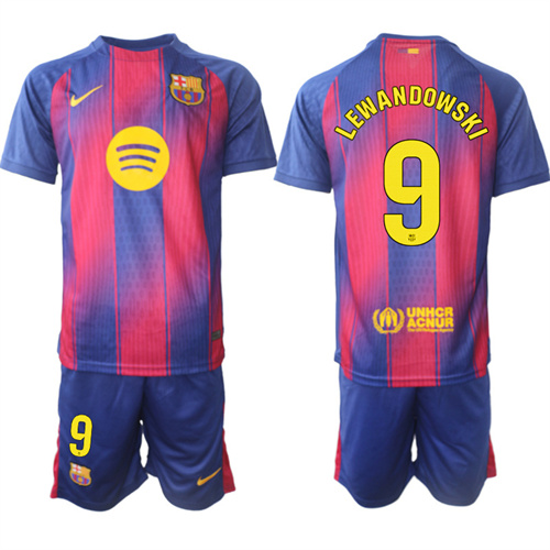 Men's Barcelona #9 LEWANDOWSKI 2025-26 Home Red Suit Soccer Jerseys