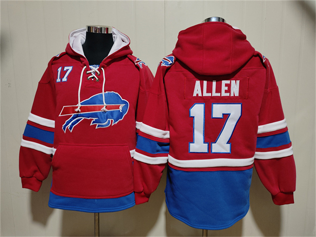 Men's Buffalo Bills #17 Josh Allen Red Ageless Must-Have Lace-Up Pullover Hoodie