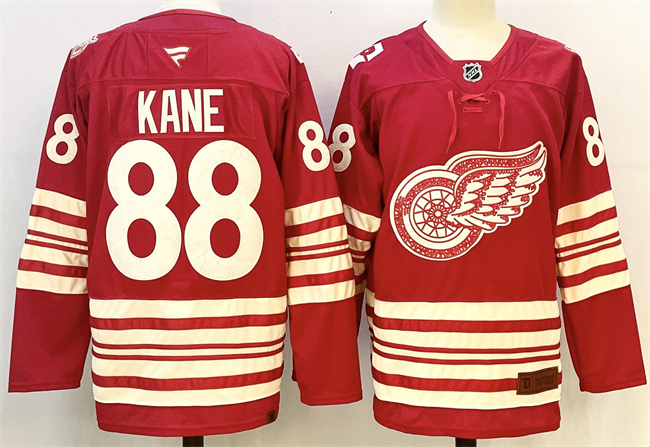 Men's Detroit Red Wings #88 Patrick Kane Red 2025-26 Centennial Premium Stitched Hockey Jersey