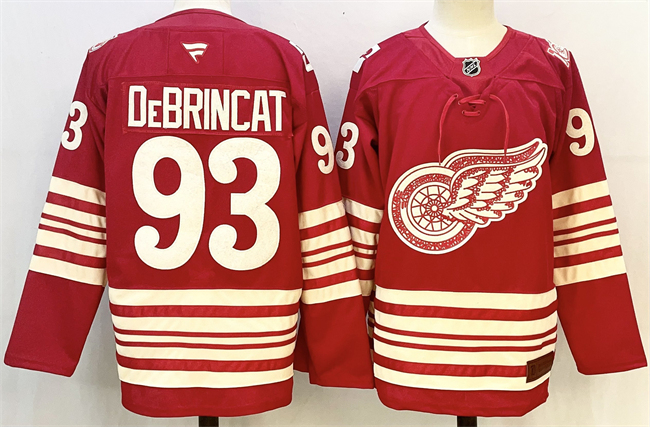 Men's Detroit Red Wings #93 Alex DeBrincat Red 2025-26 Centennial Premium Stitched Hockey Jersey