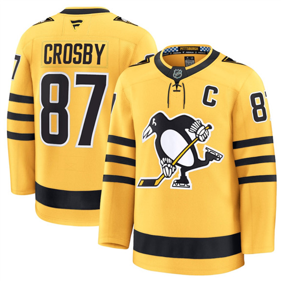 Men's Pittsburgh Penguins #87 Sidney Crosby Gold 2025 Alternate Stitched Hockey Jersey