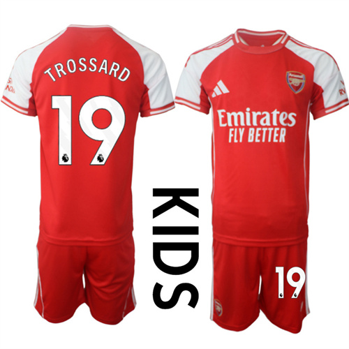 Youth Arsenal #19 TROSSARD 2025-26 home Kids Suit Soccer Jerseys