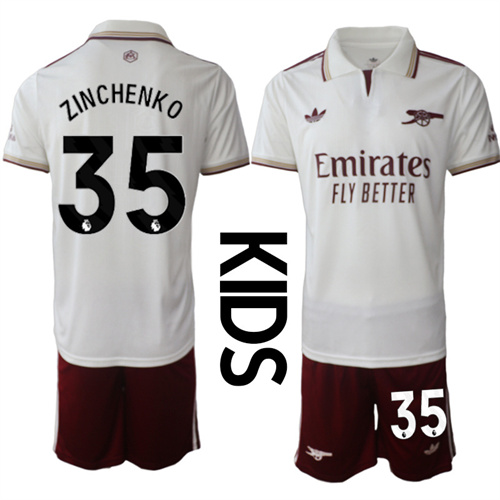 Youth Arsenal #35 ZINCHENKO 2025-26 Away 2nd Kids Suit Soccer Jerseys