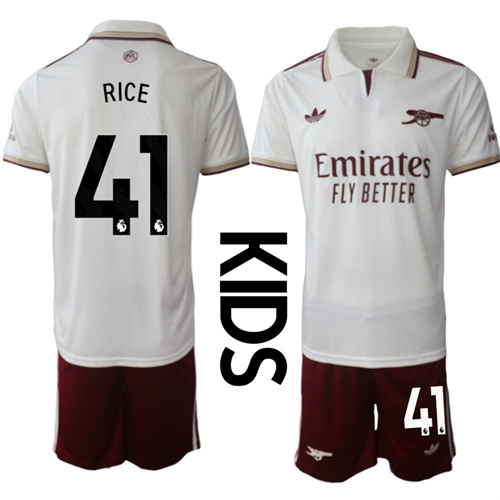 Youth Arsenal #41 RICE 2025-26 Away 2nd Kids Suit Soccer Jerseys