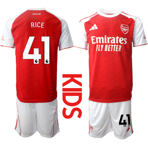 Youth Arsenal #41 RICE 2025-26 home Kids Suit Soccer Jerseys
