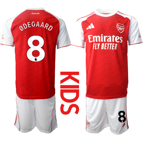 Youth Arsenal #8 ODEGAARD 2025-26 home Kids Suit Soccer Jerseys