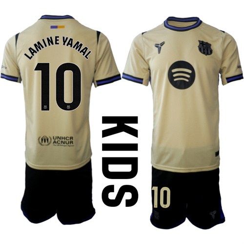 Youth FC Barcelona #10 LAMINE YAMAL 2025-26 away Kids Suit Soccer Jerseys