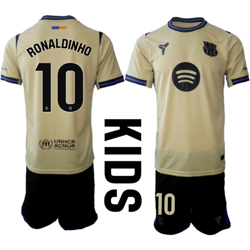 Youth FC Barcelona #10 RONALDINHO 2025-26 away Kids Suit Soccer Jerseys