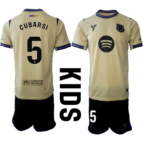 Youth FC Barcelona #5 CUBARSI 2025-26 away Kids Suit Soccer Jerseys