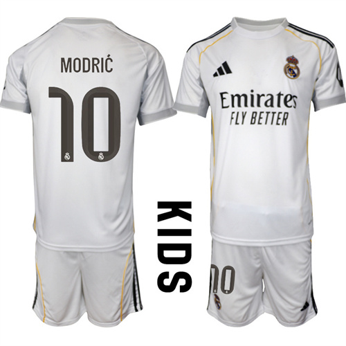 Youth Real Madrid #10 MODRIC 2025-26 home Kids Suit Soccer Jerseys