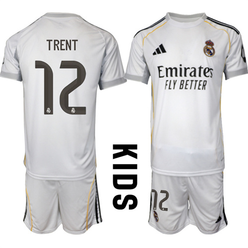 Youth Real Madrid #12 TRENT 2025-26 home Kids Suit Soccer Jerseys