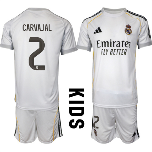 Youth Real Madrid #2 CARVAJAL 2025-26 home Kids Suit Soccer Jerseys