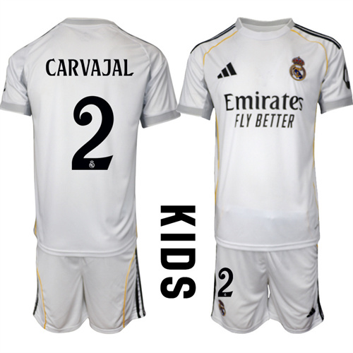 Youth Real Madrid #2 CARVAJAL 2025-26 home Kids Suit Soccer Jerseys