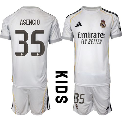 Youth Real Madrid #35 ASENCIO 2025-26 home Kids Suit Soccer Jerseys