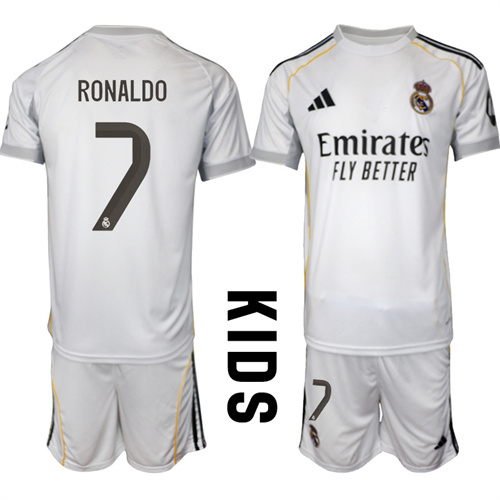 Youth Real Madrid #7 RONALDO 2025-26 home Kids Suit Soccer Jerseys