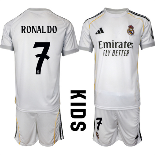 Youth Real Madrid #7 RONALDO 2025-26 home Kids Suit Soccer Jerseys