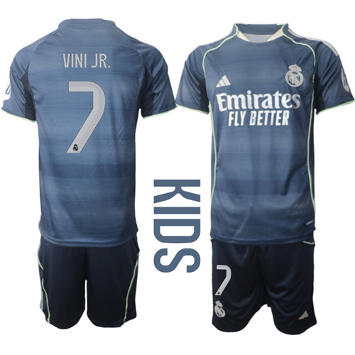 Youth Real Madrid #7 VINI JR. 2025-26 away Kids Suit Soccer Jerseys