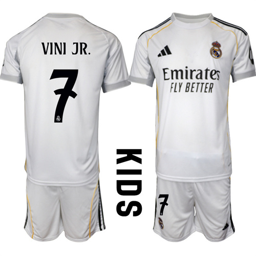 Youth Real Madrid #7 VINI JR. 2025-26 home Kids Suit Soccer Jerseys
