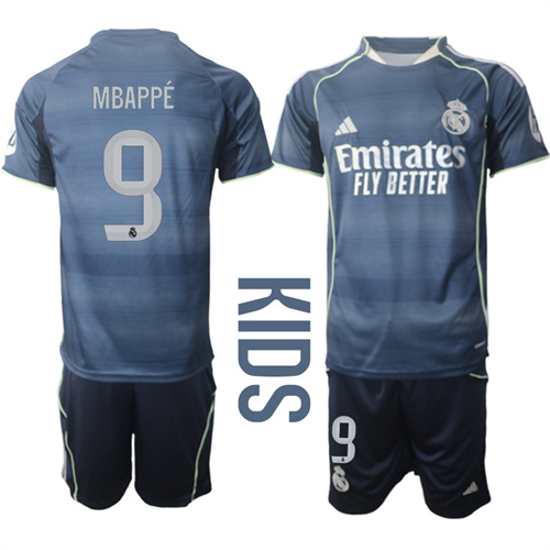Youth Real Madrid #9 MBAPPE 2025-26 away Kids Suit Soccer Jerseys