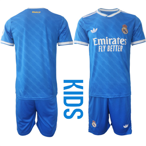 Youth Real Madrid Blank 2025-26 away 2nd Kids Suit Soccer Jerseys