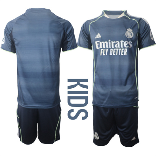 Youth Real Madrid Blank 2025-26 away Kids Suit Soccer Jerseys