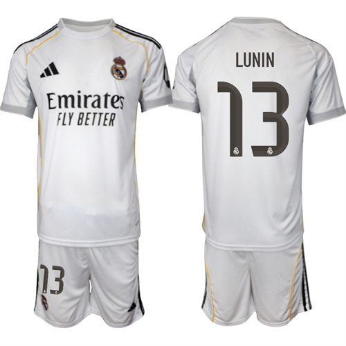 Men's Real Madrid #13 LUNIN 2025-26 home Suit Soccer Jerseys