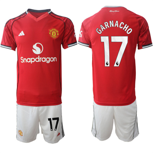 Men's Manchester United #17 GARNACHO 2025-26 Home Suit Soccer Jerseys