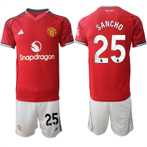 Men's Manchester United #25 SANCHO 2025-26 Home Suit Soccer Jerseys