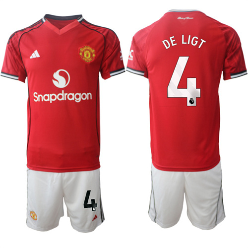 Men's Manchester United #4 DE LIGT 2025-26 Home Suit Soccer Jerseys