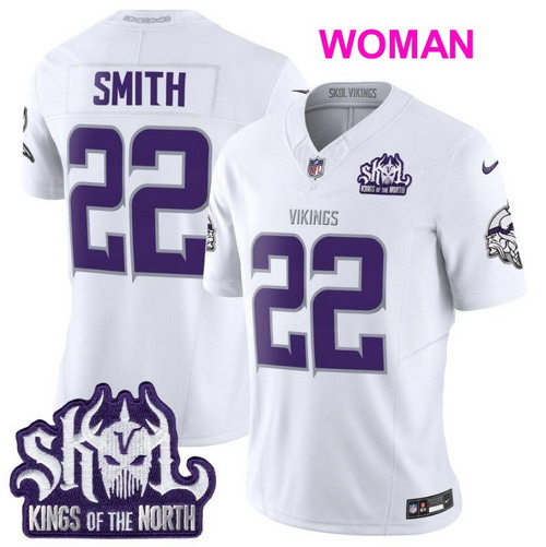 Women Minnesota Vikings #22 Harrison Smith White 2025 F.U.S.E. Winter Warrior Skol Patch Vapor Limited Football Stitched Jersey
