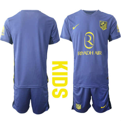Youth Atlético de Madrid Blank 2025-26 away Kids Suit Soccer Jerseys