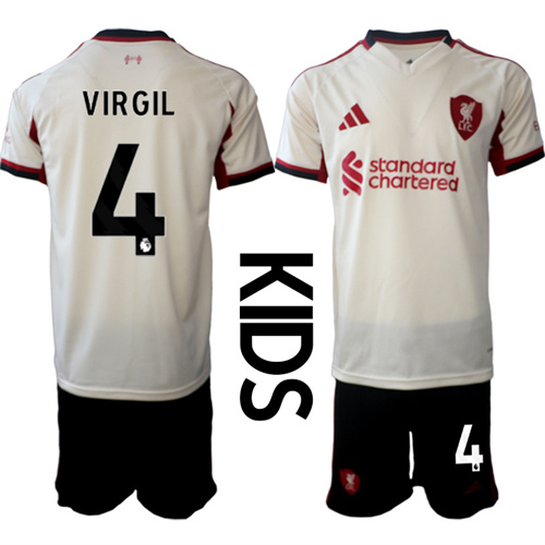 Youth Liverpool #4 VIRGIL 2025-26 away Kids Suit Soccer Jerseys