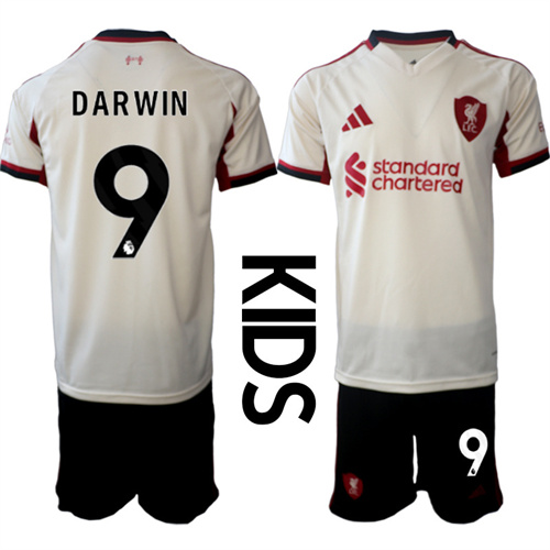 Youth Liverpool #9 DARWIN 2025-26 away Kids Suit Soccer Jerseys