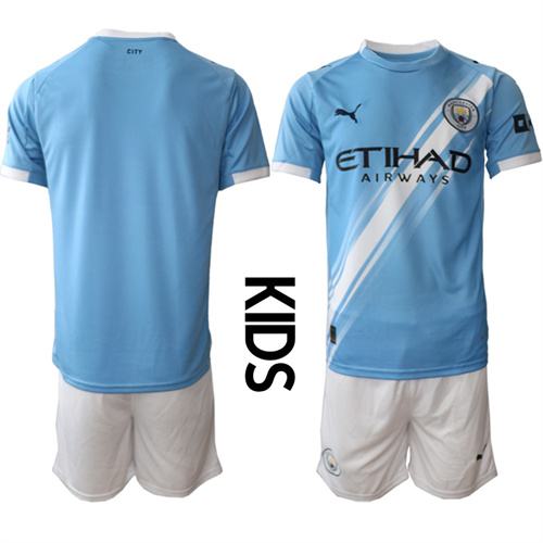 Youth Manchester City Blank 2025-26 home Kids Suit Soccer Jerseys