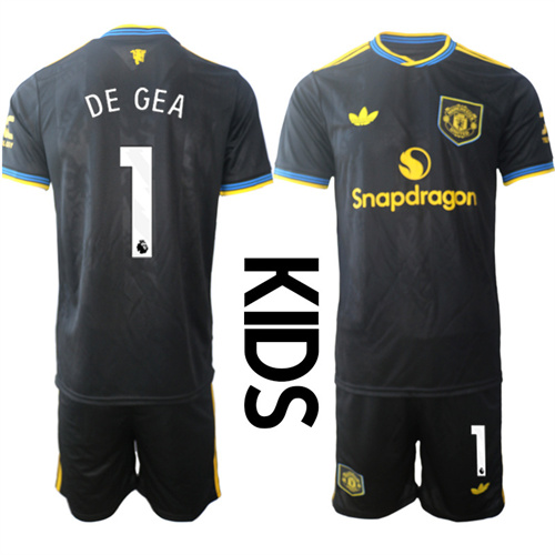 Youth Manchester United #1 DE GEA 2025-26 Away 2nd Kids Suit Soccer Jerseys