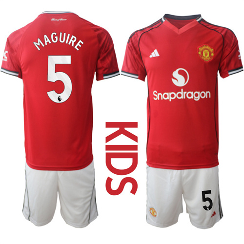 Youth Manchester United #5 MAGUIRE 2025-26 Home Kids Suit Soccer Jerseys