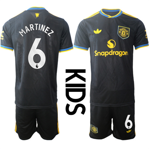 Youth Manchester United #6 MARTINEZ 2025-26 Away 2nd Kids Suit Soccer Jerseys