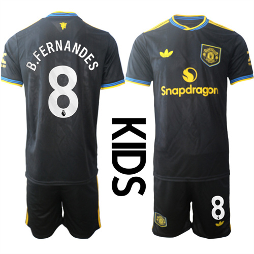 Youth Manchester United #8 B.FERNANDES 2025-26 Away 2nd Kids Suit Soccer Jerseys