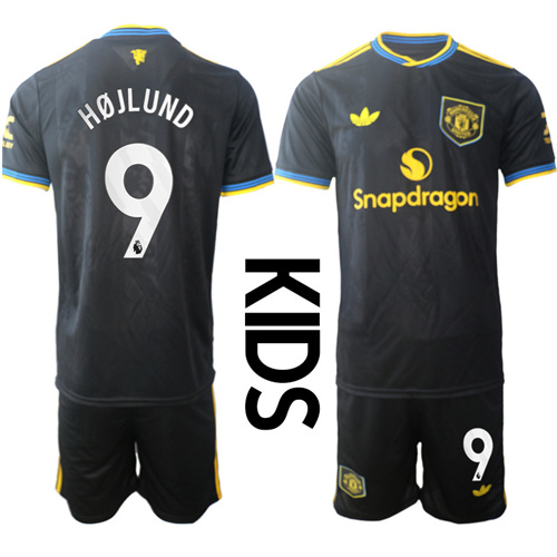 Youth Manchester United #9 HOJLUND 2025-26 Away 2nd Kids Suit Soccer Jerseys