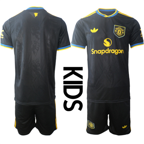 Youth Manchester United Blank 2025-26 Away 2nd Kids Suit Soccer Jerseys