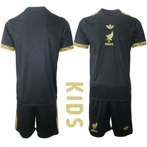 Youth Mexico de Oro Blank 2025-26 México de Oro Third Away Black Gold Short Sleeve Match Soccer Kids Suit Jersey