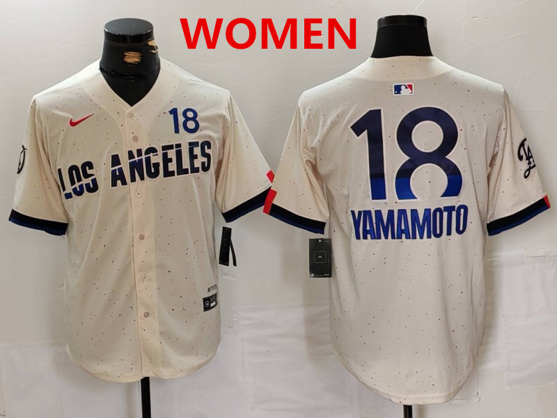 Women's los angeles dodgers #18 yoshinobu yamamoto cream 2024 city connect limited jersey