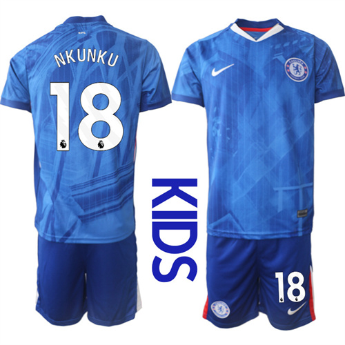 Youth Chelsea FC #18 NKUNKU 2025-26 home Kids Suit Soccer Jerseys