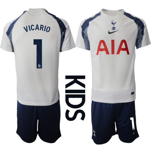 Youth Tottenham Hotspur #1 VICARIO 2025-26 home Kids Suit Soccer Jerseys