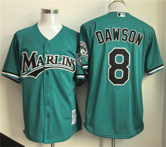 Men's Miami Marlins #8 Andre Dawson Teal Throwback Stitched Baseball Jersey