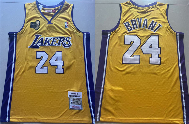 Men's Los Angeles Lakers #24 Kobe Bryant Yellow 2009-10 Stitched Throwback Basketball Jersey