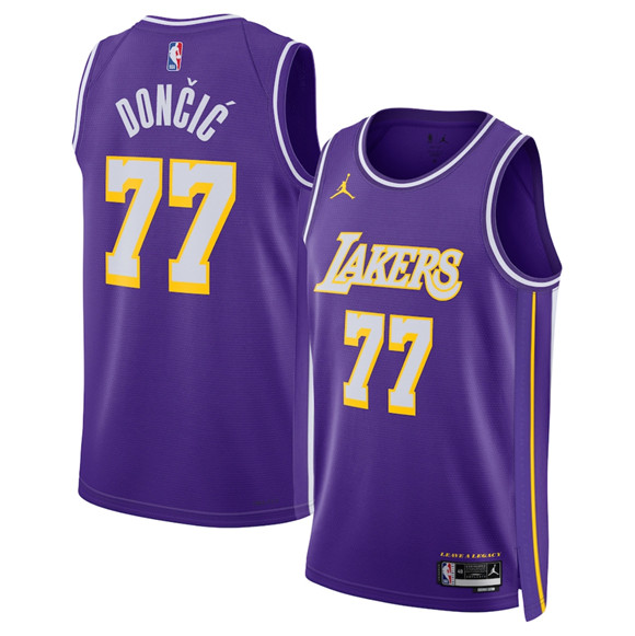 Men's Los Angeles Lakers #77 Luka Doncic Purple 2025 Statement Edition Stitched Basketball Jersey
