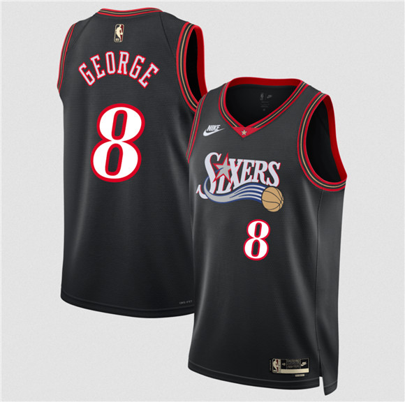 Men's Philadelphia 76ers #8 Paul George Black 2025 Classic Edition Stitched Jersey