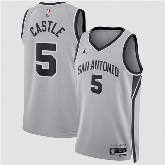 Men's San Antonio Spurs #5 Stephon Castle Silver 2025 Statement Edition Stitched Basketball Jersey
