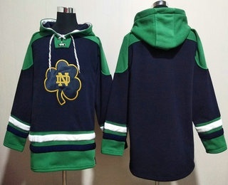 Men's Notre Dame Fighting Irish Blank Navy Ageless Must Have Lace Up Pullover Hoodie